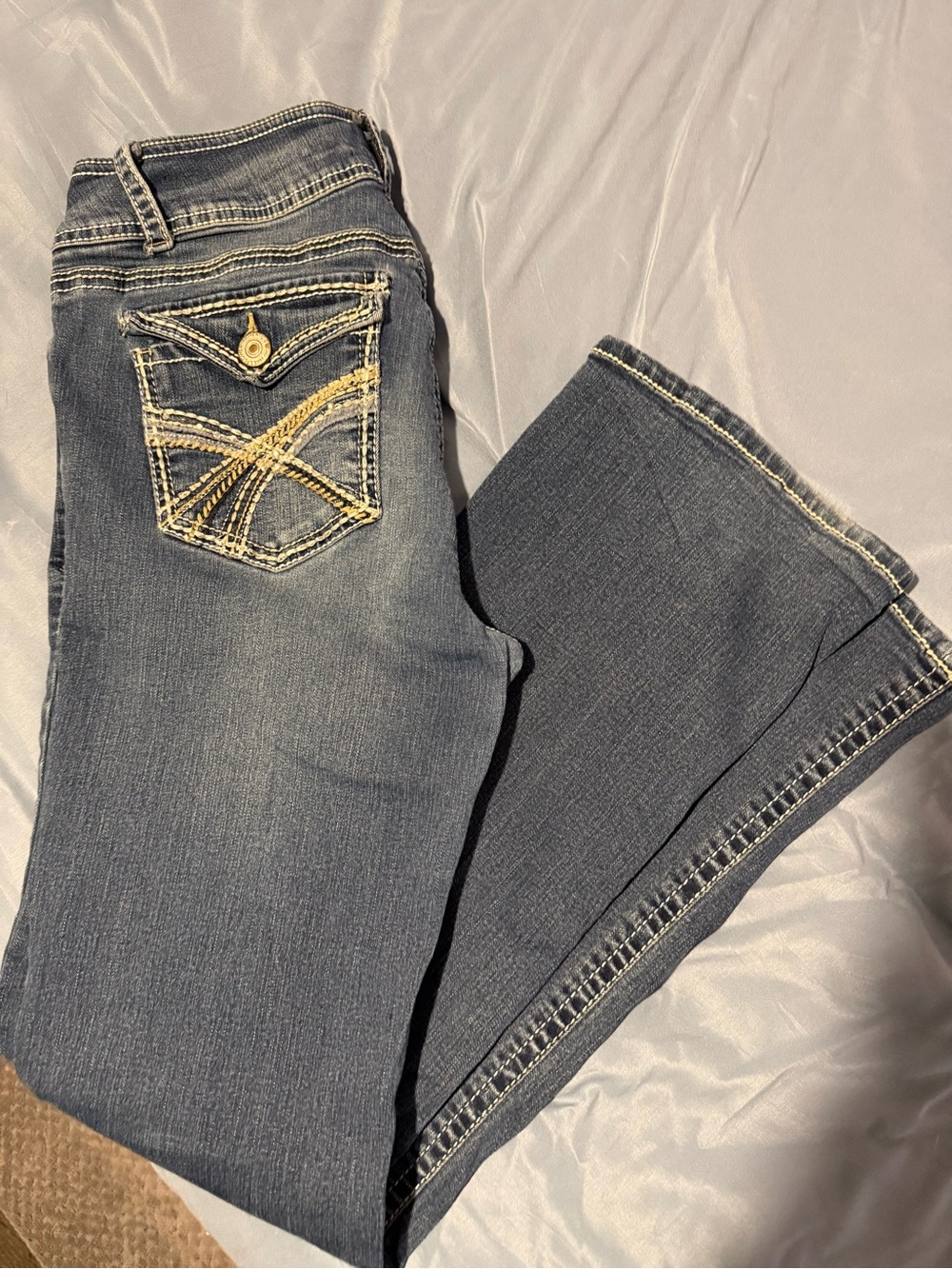 Wallflower Mid Wash Bootcut Flare Jeans with Contrast Stitching